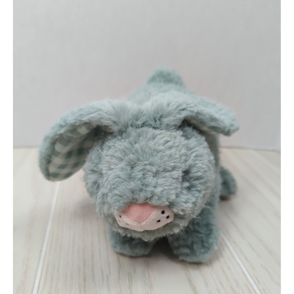Pillowfort Green Bunny Rabbit Plush white plaid checked ears tummy USED READ